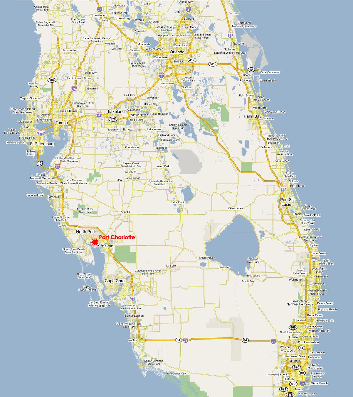 Regional map showing Port Charlotte on Florida's Gulf Coast
